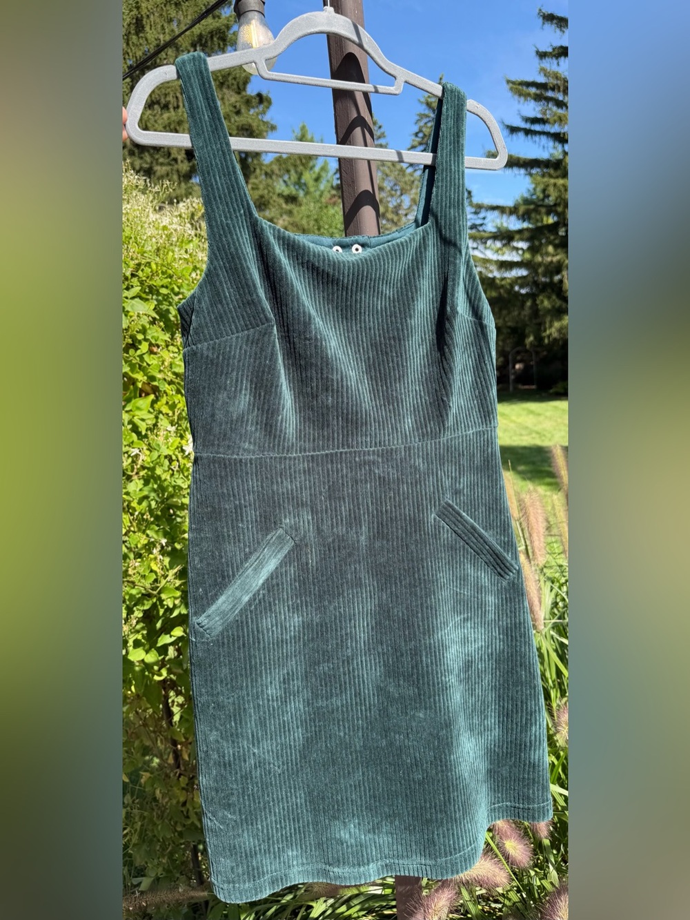 Topshop Tall Corduroy Pinafore Mini Dress US 8 Dark Green
